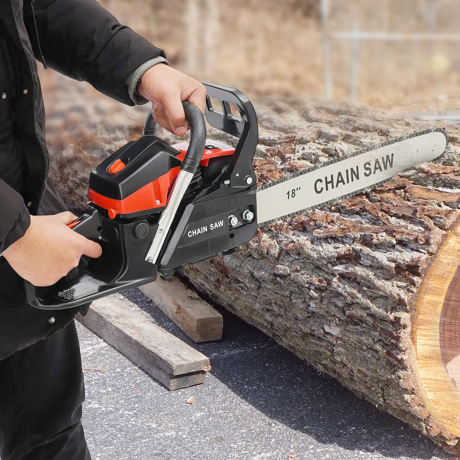 58cc Gasoline Chainsaw 2.2KW Power, Woodworking Cutting Tool 11000RPM 18" Cutting Bar for Heavy-Duty Logging