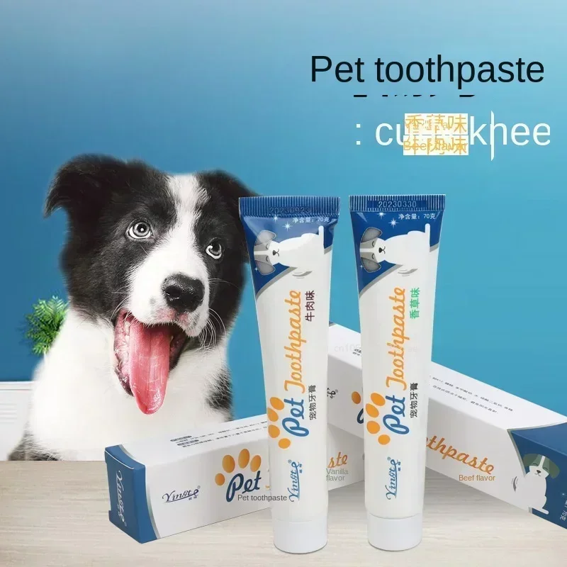 Productos de limpieza para mascotas, pasta de dientes Universal con sabor a vainilla y ternera, para el Cuidado Oral y de las encías, perros y gatos