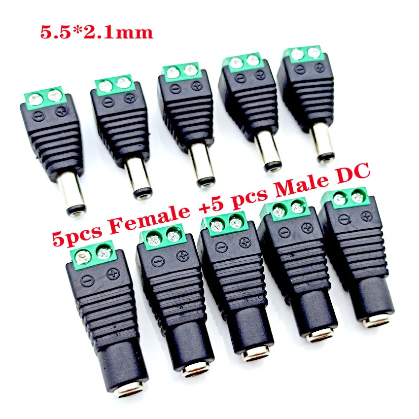 

5Pcs Female +5Pcs Male DC Connector 2.1*5.5mm Power Jack Adapter Plug Cable Connector for 3528/5050/5730 Led Strip Light