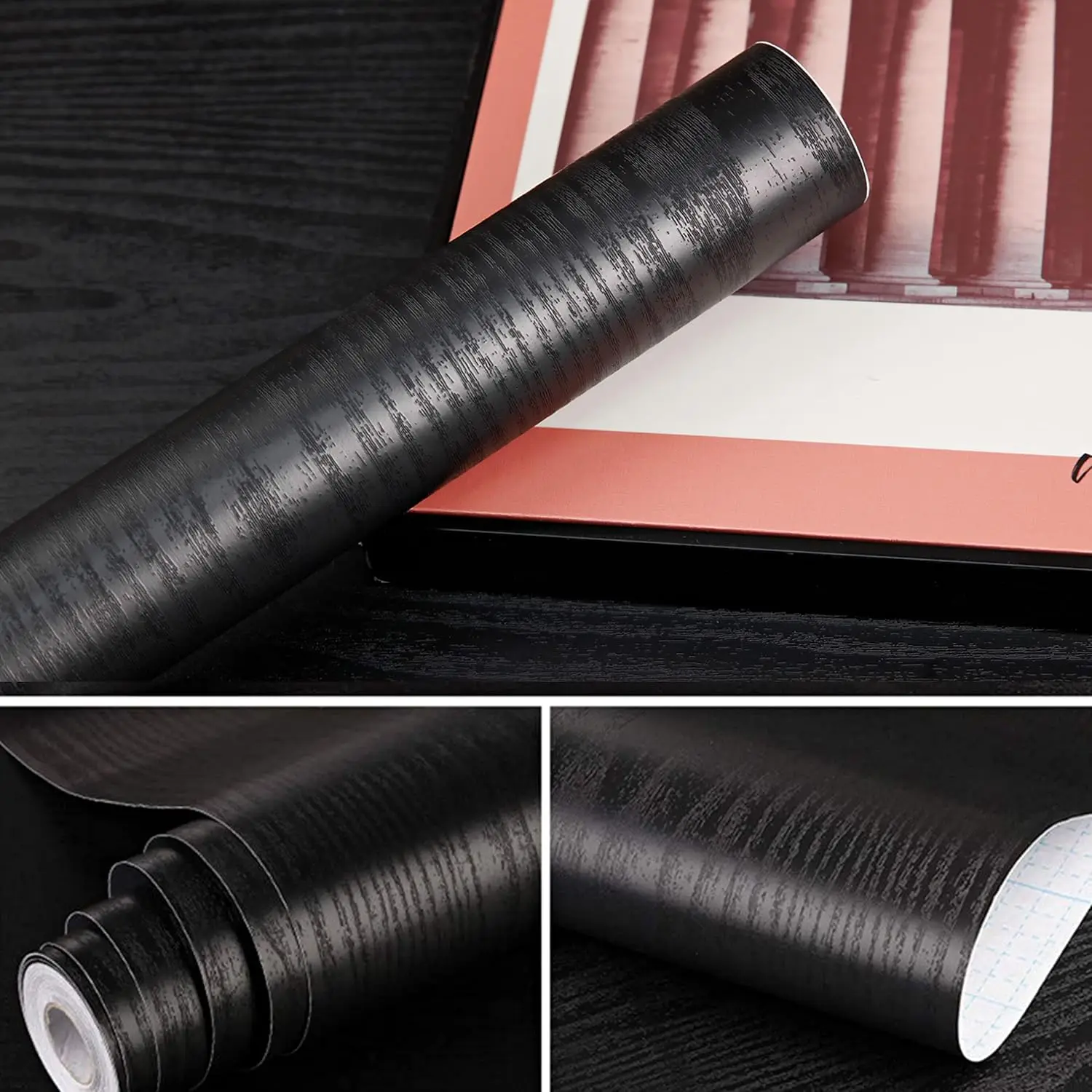 Black Wood Wallpaper Self-Adhesive Film for Kitchen Cabinets Countertops PVC Waterproof Wall Sticker Vinyl Contact Paper 55cm（W）