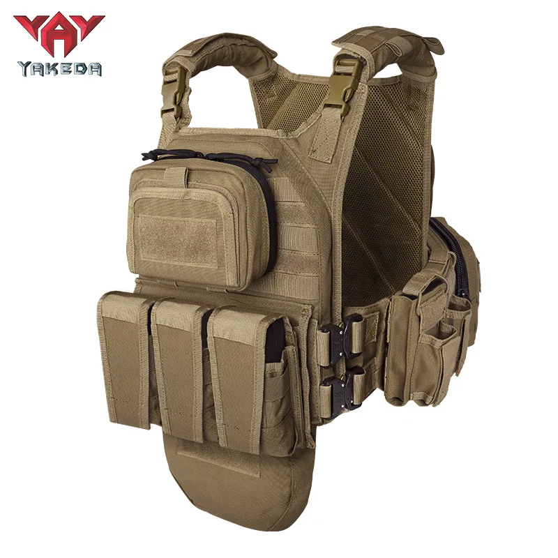 YAKEDA Tactical Vest 1000D Polyester Outdoor MOLLE System Quick Release Tactical Vest CS Wear-resistant and Breathable