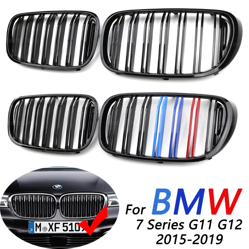 2Pcs Car Grid Racing Grille For BMW 7 G11 G12 730i 740i 750i 740e 725d 730d 2016-2019 Gloss Black Front Grille Auto Parts