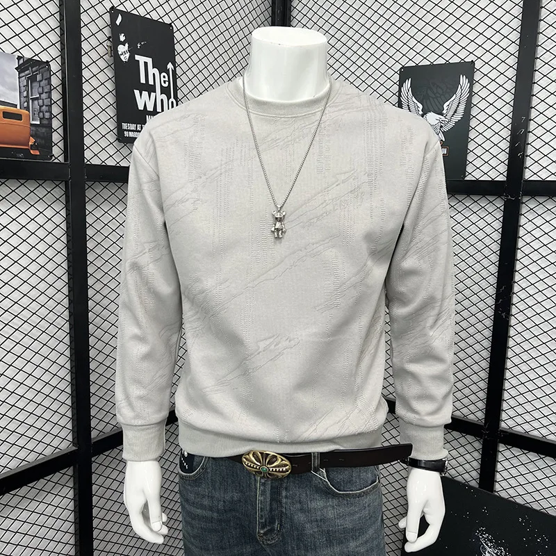 Men Autumn Crew Neck Sweatshirt Trendy Long Sleeve Pullover Loose Fit All Match Casual Base Layer Top Daily Streetwear Clothing