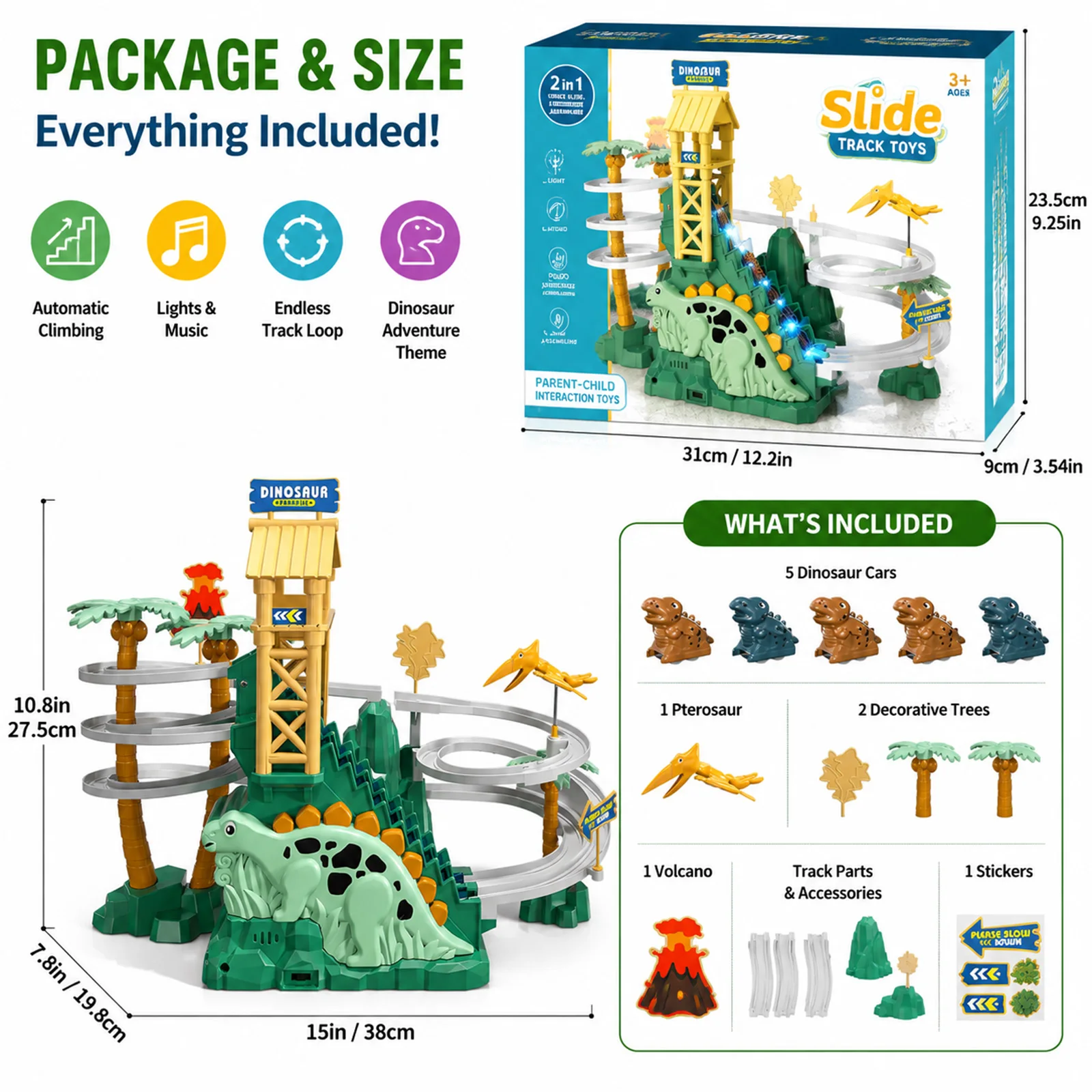 Double Track Dinosaur Slide Toy Electric Automatic Stair Climbing With Sound Light Educational Play Gift For Kids Birthday