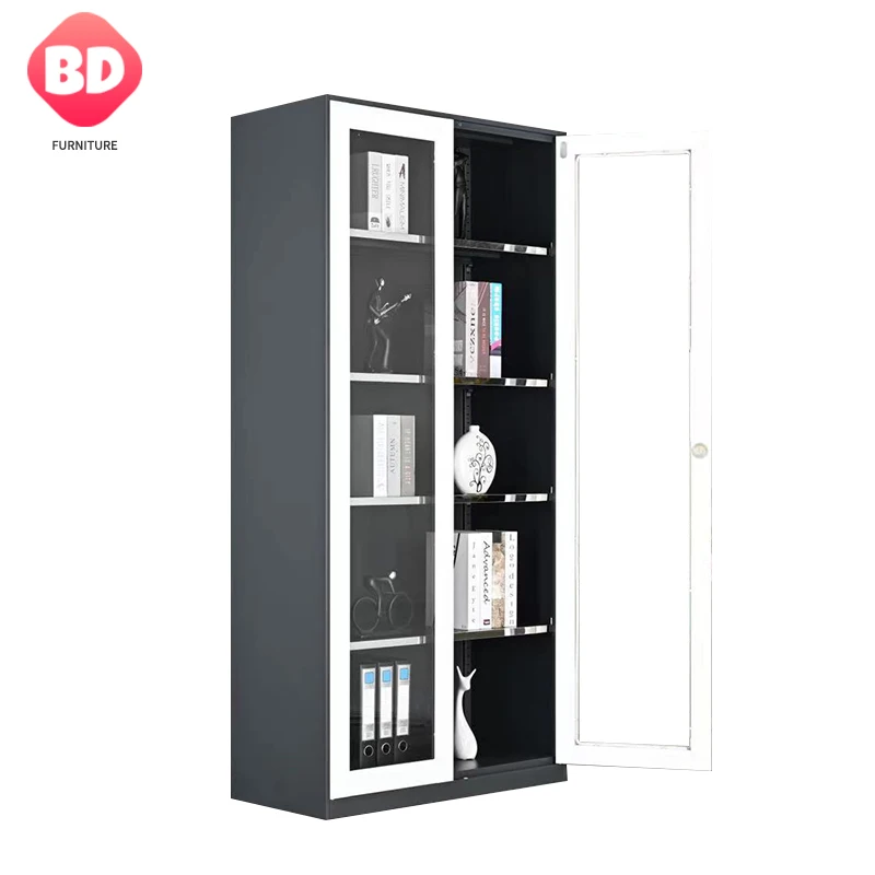 

Modern Design Premium File Cabinet Office Furniture Large Storage Steel Locker with 2 Glass Doors Lockable for School Use
