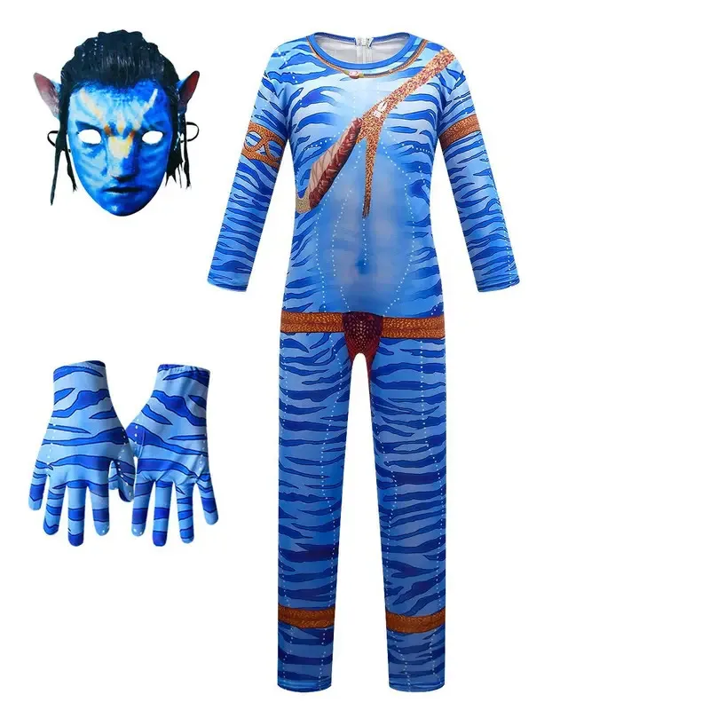 The Way of Water Alien Cosplay 3D Tuta Guanti Maschera Ragazzi Ragazze Avataring 2 Costume Cosplay Halloween Party Tuta Vestiti