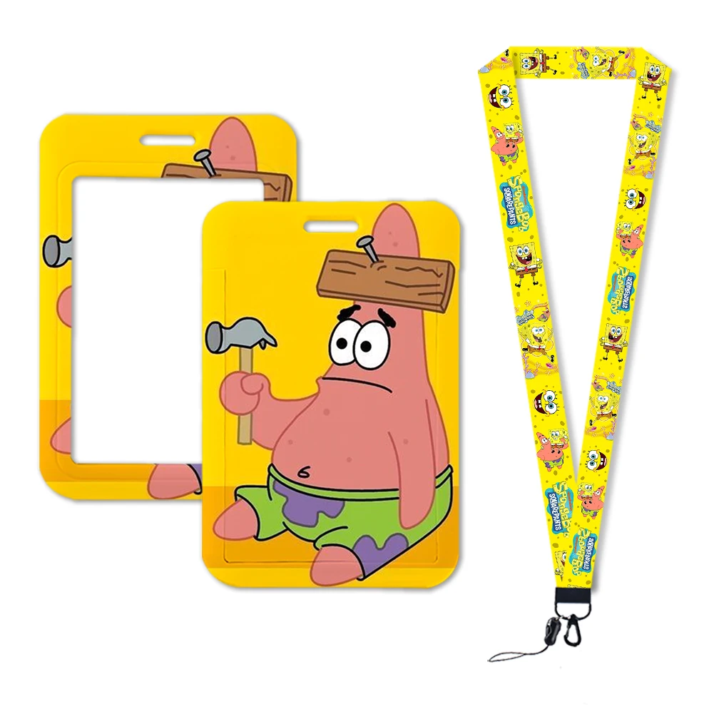 Cartoon SpongeBob Cute Lanyard Card Holder Student Hanging Neck Phone Lanyard Badge Subway Access Card Holder Accessories