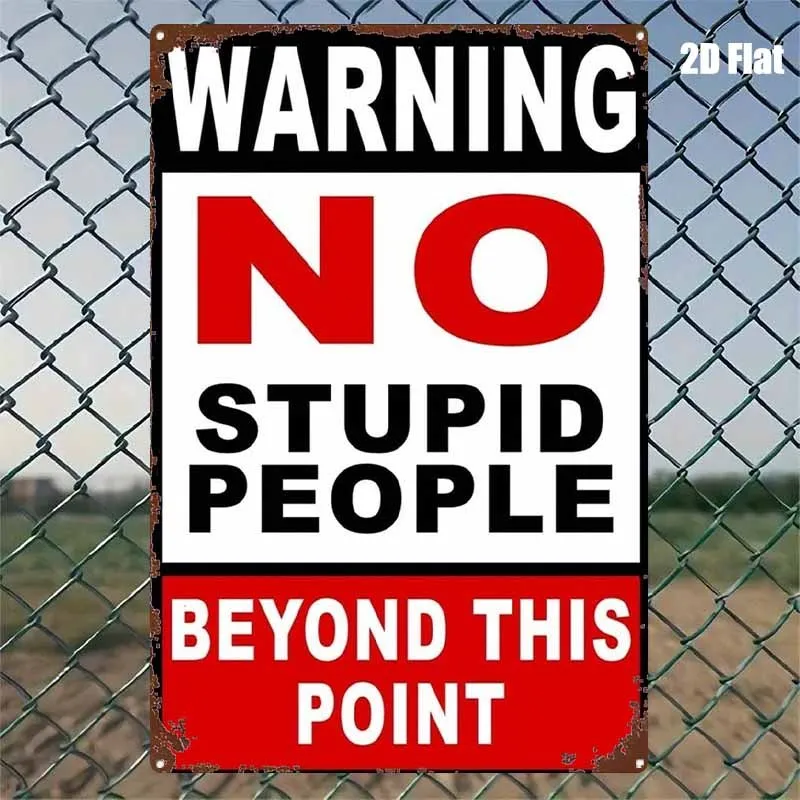2D Flat, 2D Flat 1pc Sign 'Warning No Stupid People Beyond This Point - Vintage Iron Sign Art' 8*12inch/20*30cm Vintage Wall Dec