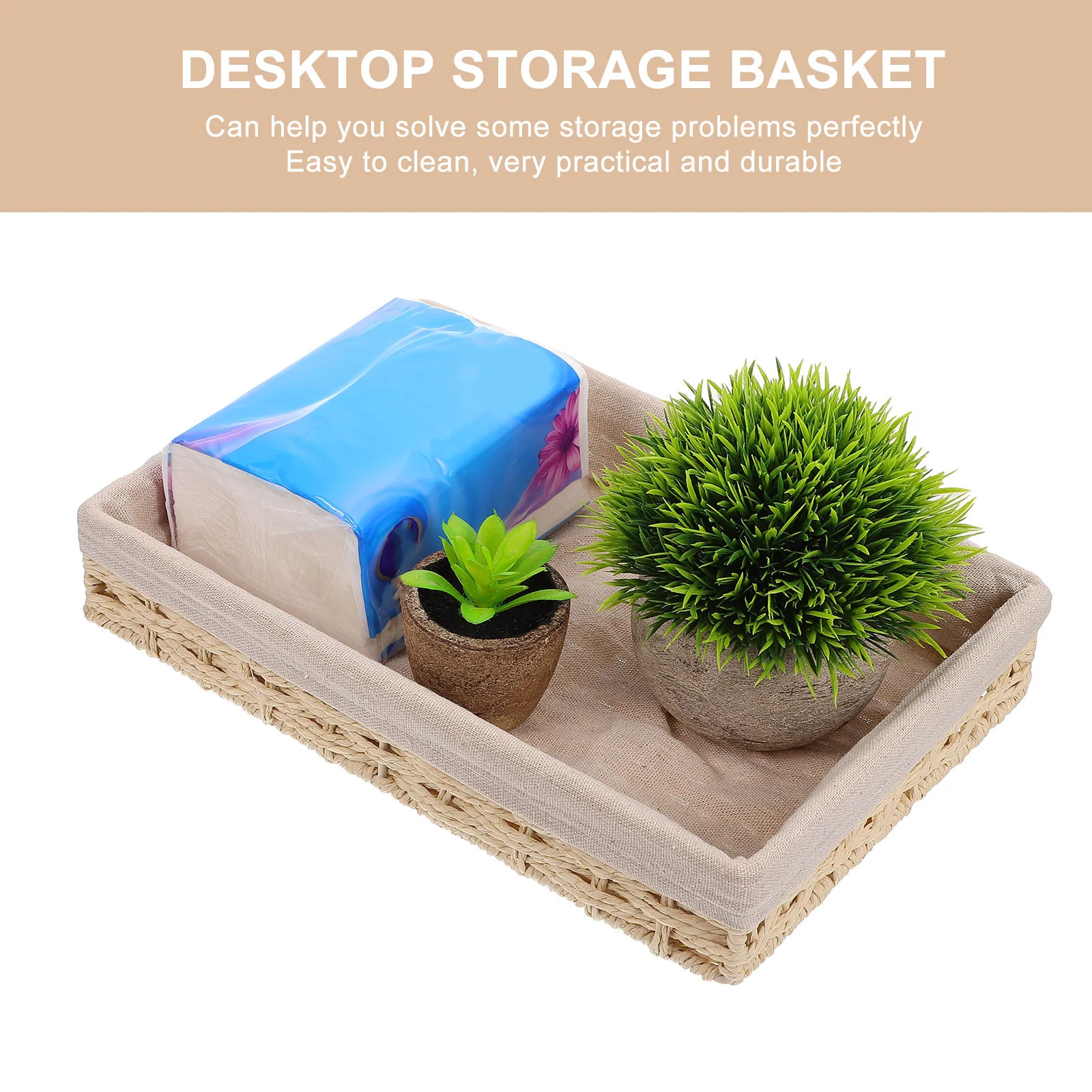 

Rattan Storage Basket Lid Shelves Wire Baskets Hampers Sundry Home Bin Hand woven Desktop ganizer Key Coin Color Practical