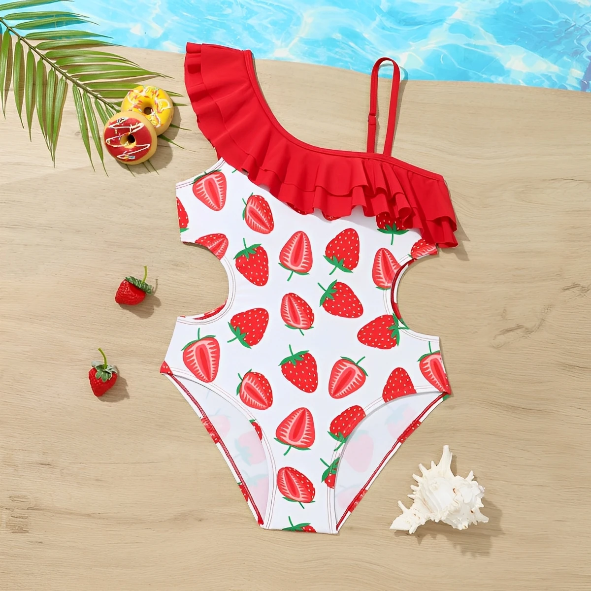 

2026 Girls Printed Ruffle Swimsuit One Piece Kids Swimwear Children Swimming Bathing Swim Suit Beachwear