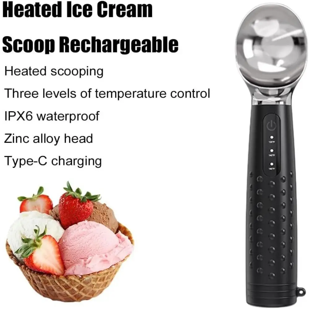 Rechargeable Heated Ice Cream Scoop Adjust Temperature LED Display Electric Preheat Scooper Rapid Heating Consistent Heat