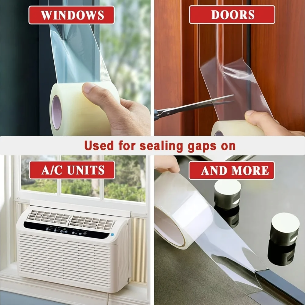 شريط عزل نافذة شفاف مقاوم للرياح، شريط عزل نافذة شفاف مقاوم للرياح بطول 2 بوصة × 65 قدم، لمنع الغرفة