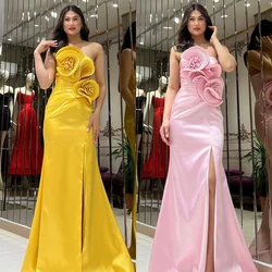 Customized Chinese Style Retro Handmade Flower Satin Pleat Mermaid Strapless Long Dresses Cocktail Dresses Matching Sizes Availa