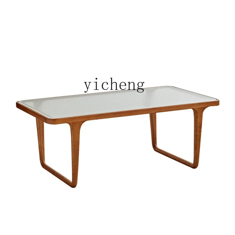 

XC Original Chinese Style Super White Changhong Glass Solid Wood Tea Table Modern Living Room Coffee Table Cerise