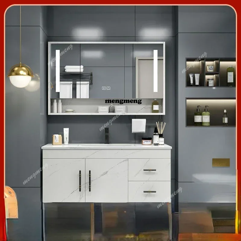 F182 Simple Bathroom Cabinets with Smart Mirror Cabinet Bathroom Vanity Cabinet with Sink Balcony Rock Washbasin Bathroom Furnit