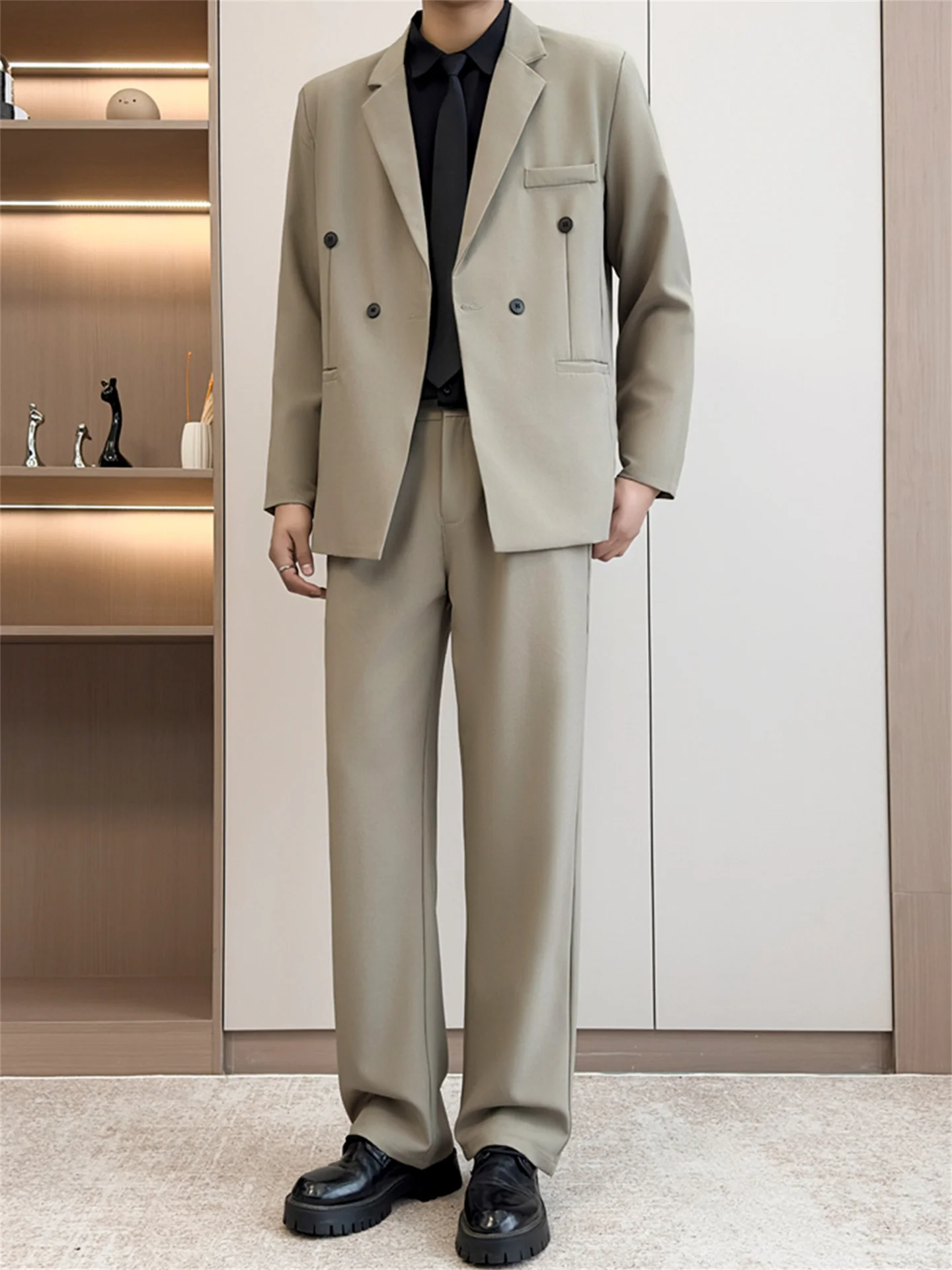 

Мужской повседневный костюмный комплект Ele: молодежный тренд, весна-осень, модная одежда с пуговицами, свободный крой