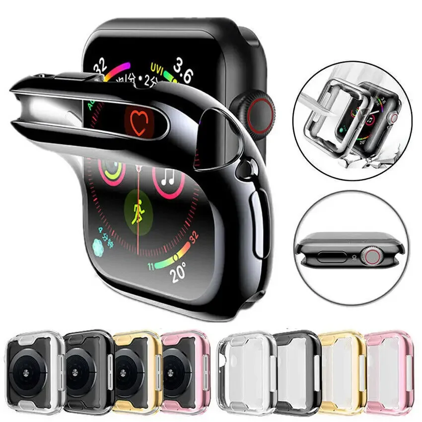 Apple Watch シリーズ9 8 7 6 5 4 3 SE 41mm 45mm 42-44mm-40mm用TPUカバー、スクリーンプロテクター、Apple Watchバンド用アクセサリー
