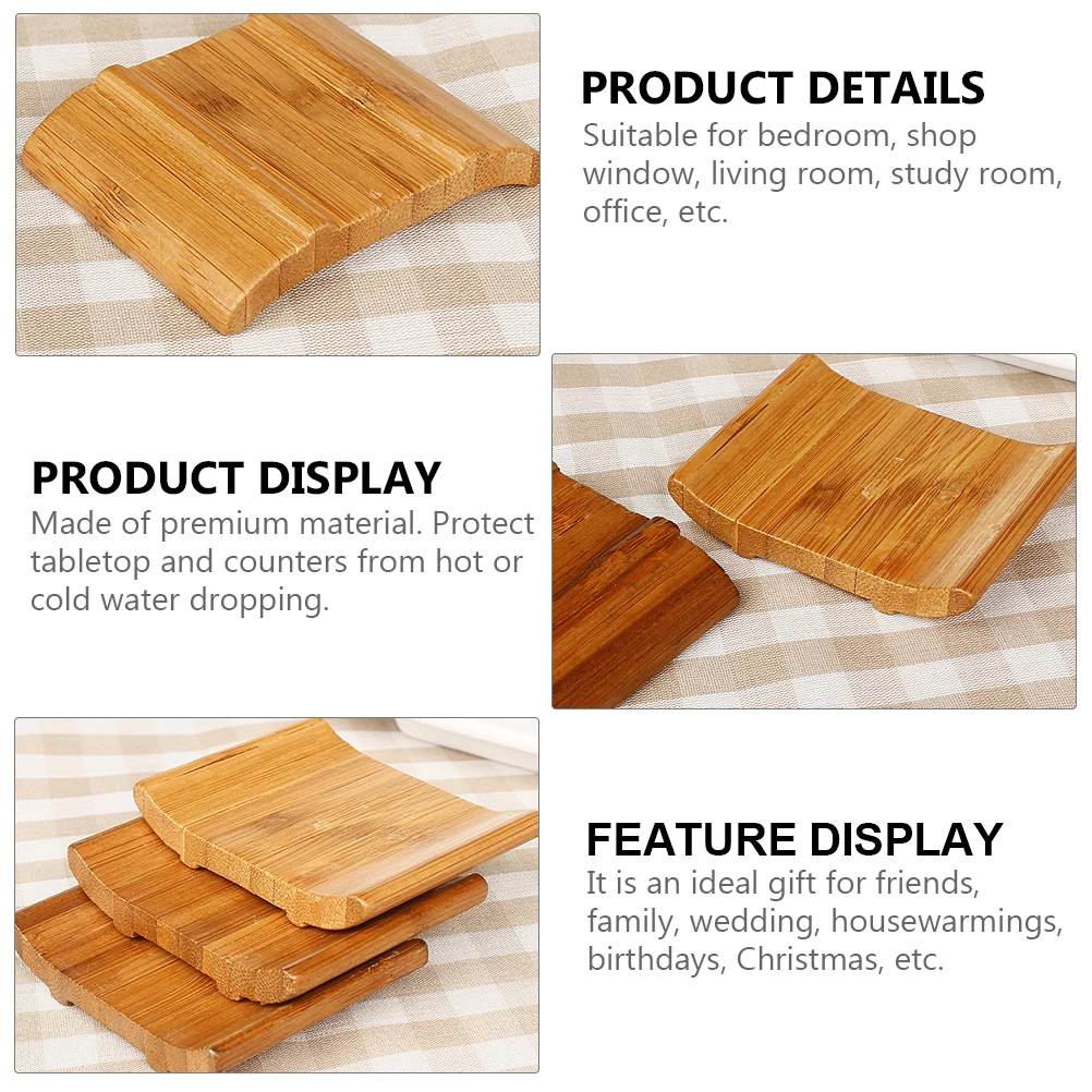 

6pcs Bamboo Coasters Set Wooden Drink Mats for Tea Coffee Cups Home Office Decor Heat Insulation Pad Table Accessories