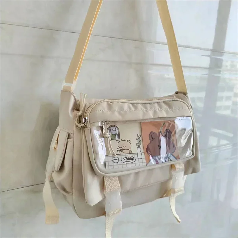 

Japanese Harajuku Solid Color Mailman Shoulder Tote Bag Large Capacity Student Class Crossbody Canvas Bag Women's Versatile New