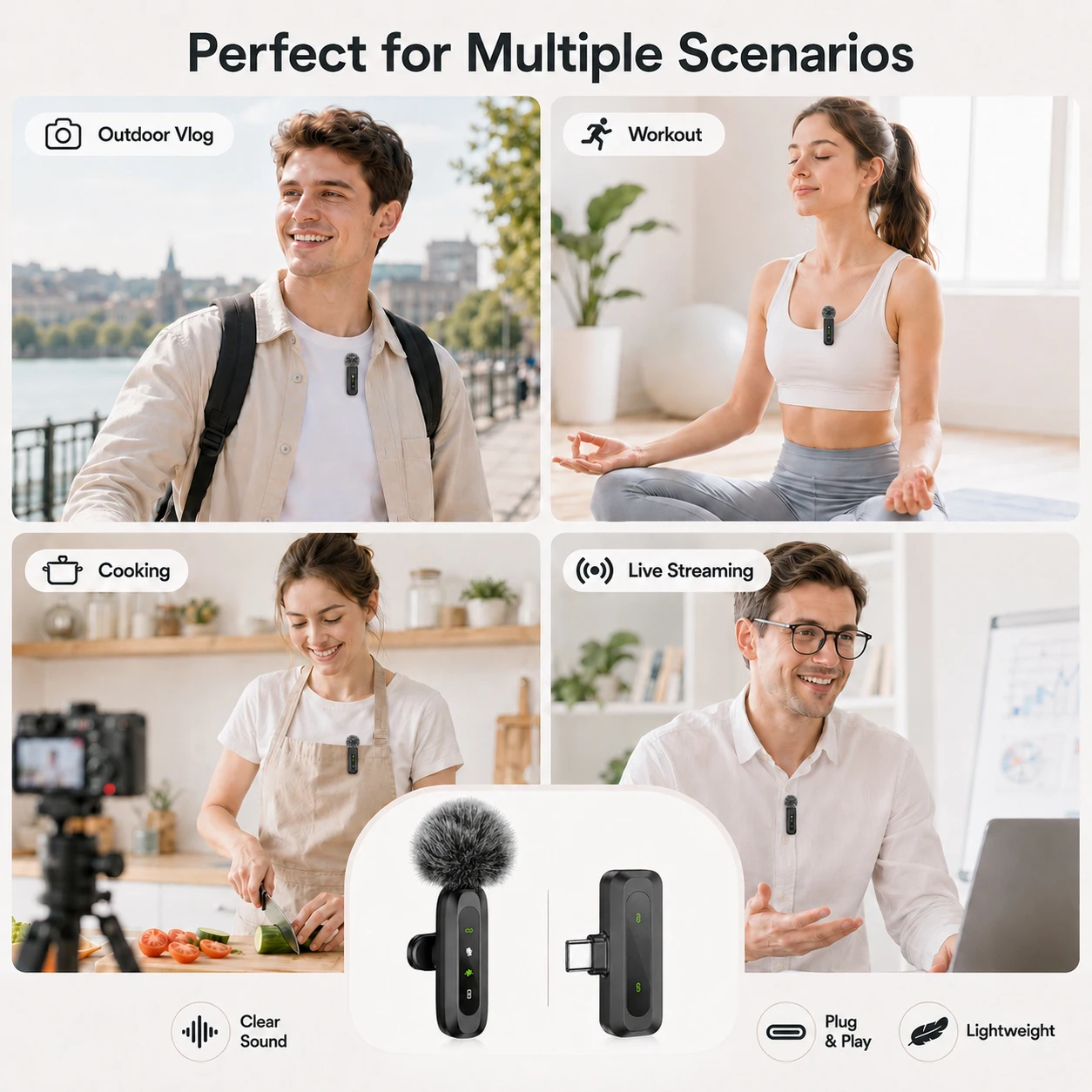 Picture 4: New Wireless Lapel Microphone, Noise-Canceling, Perfect for Short Videos, Livestreams, Vlogs, Type-C, iPhone 15+/ Android.