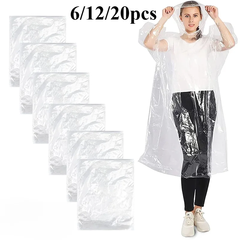 6/12/20pcs Disposable Waterproof Raincoat Outdoor Hiking Mountain Travel Emergency Transparent Portable Adult Poncho Rain