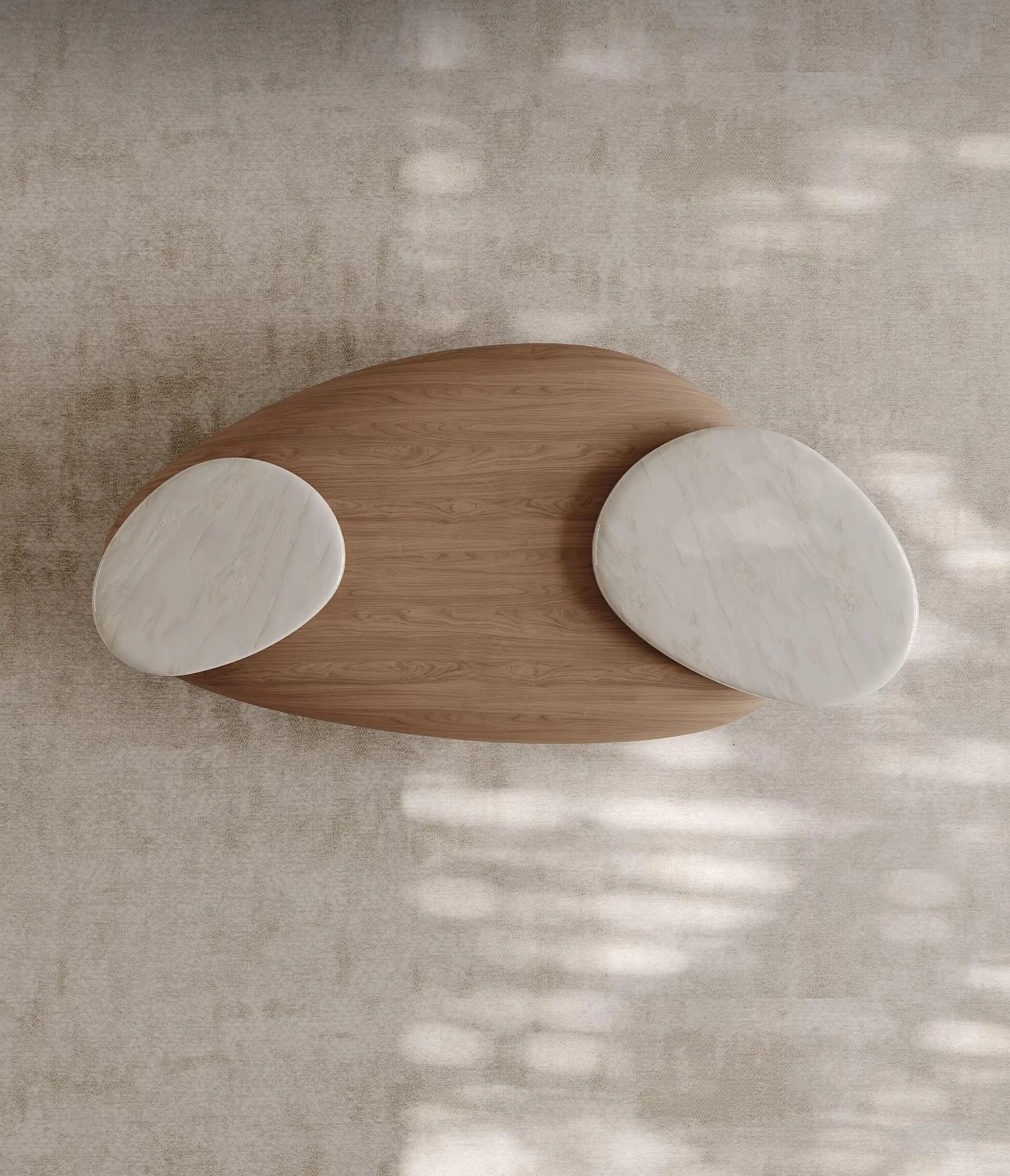Medieval style special-shaped natural stone rotating coffee table combination home designer walnut pattern creative new model