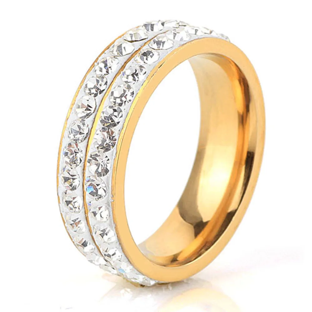 Einfacher zweireihiger 6 mm Keramik-Intarsien-Diamant-Titanstahlring für Damen, Edelstahl, vielseitig