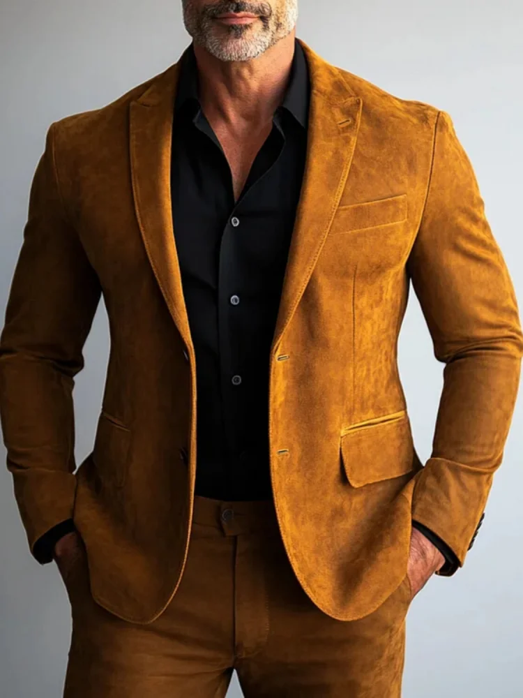 Men's Brown Notch Lapel Blazer Single Breasted Slim Fit Business Casual Jacket