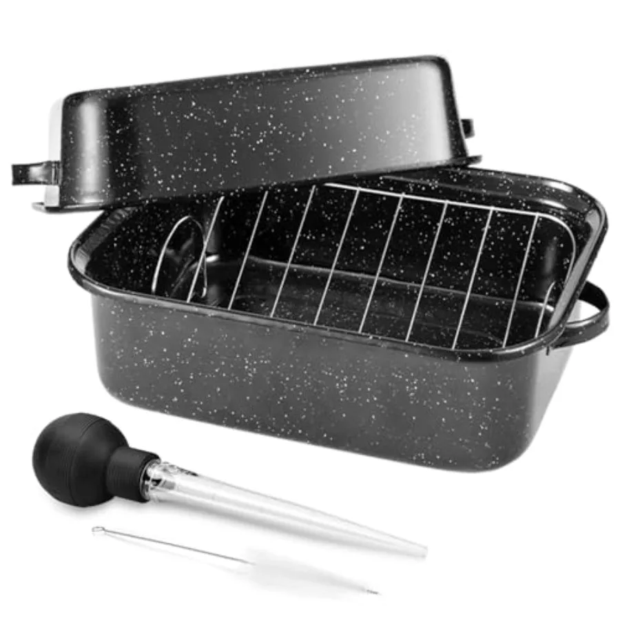 

21Inch Roasting Pan Extra Large Rectangle Roasting Pan With Rack 25lb Capacity Large Roaster pan for Baking Turkey V-Rack and V