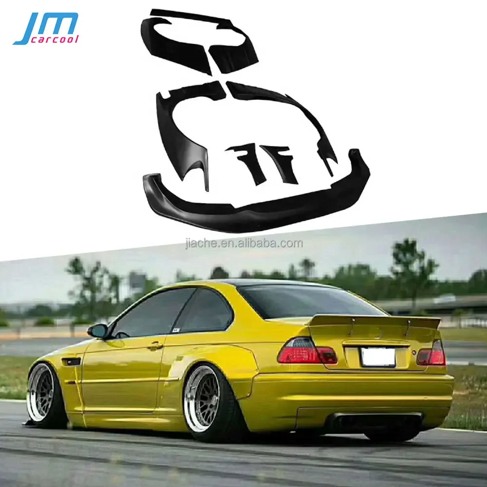 For BMW E46 Body Kit 3 Series Wide Body Kit Coupe Sedan FRP Fiber Glass Front Lip Rear Bumper Fender Trunk Spoiler