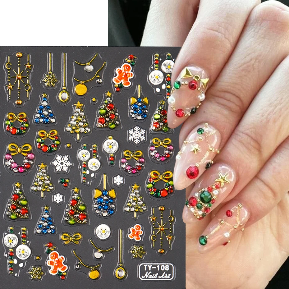 5D Cartoon Christmas Nail Art Stickers Snowflake Christmas Tree Cute Snowman Santa Claus DIY Manicure Nail Art Decorations