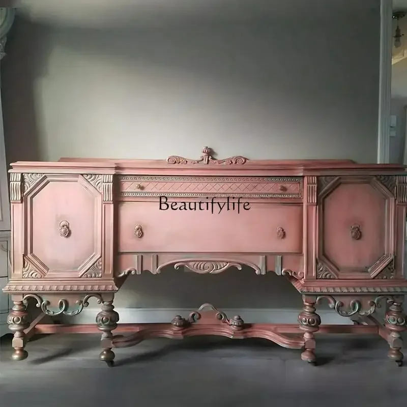 

yj21 French Retro Sideboard High-End Solid Wood Carved Entryway Storage French European Style Wall-Mounted Sideboard