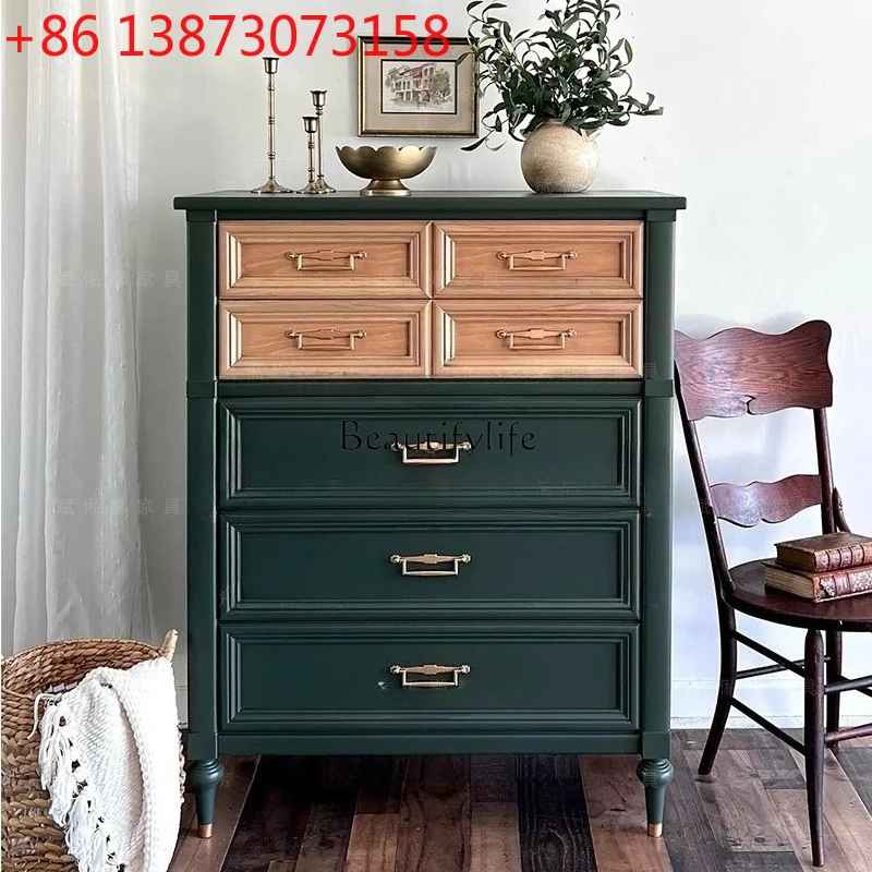 

French retro solid wood chest/medieval style locker/green storage cabinet