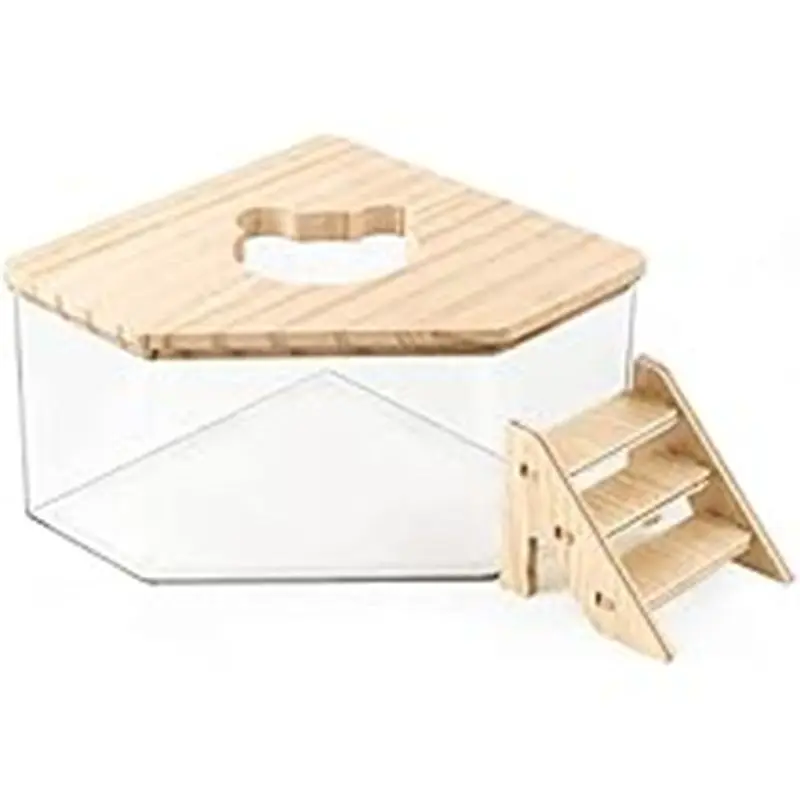 

AUAU-Песочница для хомяков с лестницей для лазания, большой акриловый контейнер для копания для хомяков с деревянной крышкой