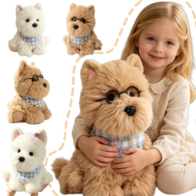 25/32cm Cartoon Cute West Highland Plush Doll Pillow Bib Glasses Dog Animal Stuffed Toy Home Decoration Gift For Children