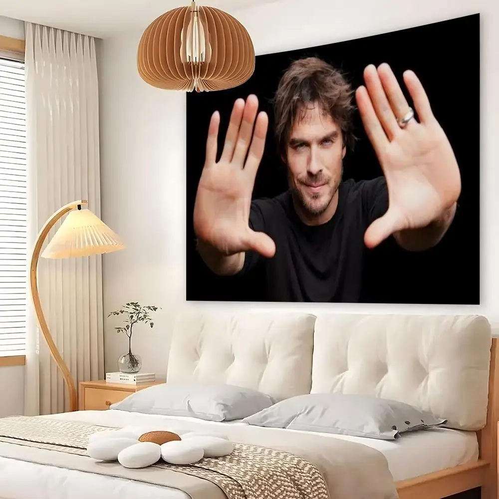Funny Ian Joseph Somerhalder Tapestry Custom Living Bedroom Party Dormitory Interior Wall Bohemian Decoration Attached Clip
