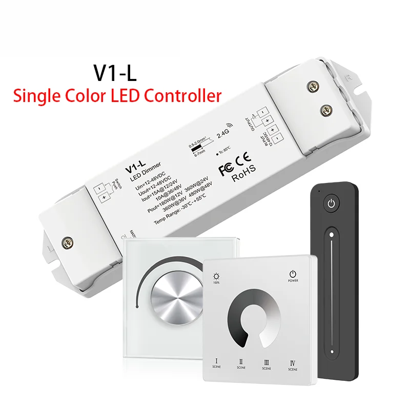 

Skydance V1-L LED Dimmer 15A PWM 0-100% Stepless Dimming Switch RF 2.4G Wireless RF Remote LED Strip Light Push Dimmer12V 24V