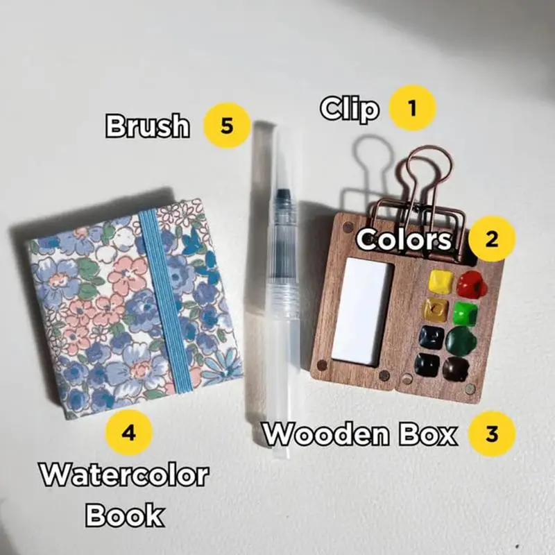 Portable Travel Watercolor Set Schmincke Watercolor 8 Colors Mini Walnut Paint Box Sketchbook Student Outing Art Supplies