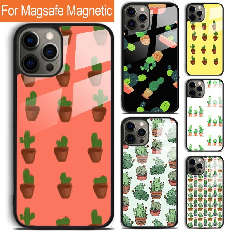 Summer cactus Patterns Phone Case For iPhone 16 15 14 13 12 11 Pro Max Plus Magsafe Magnetic Wireless Charging Cover