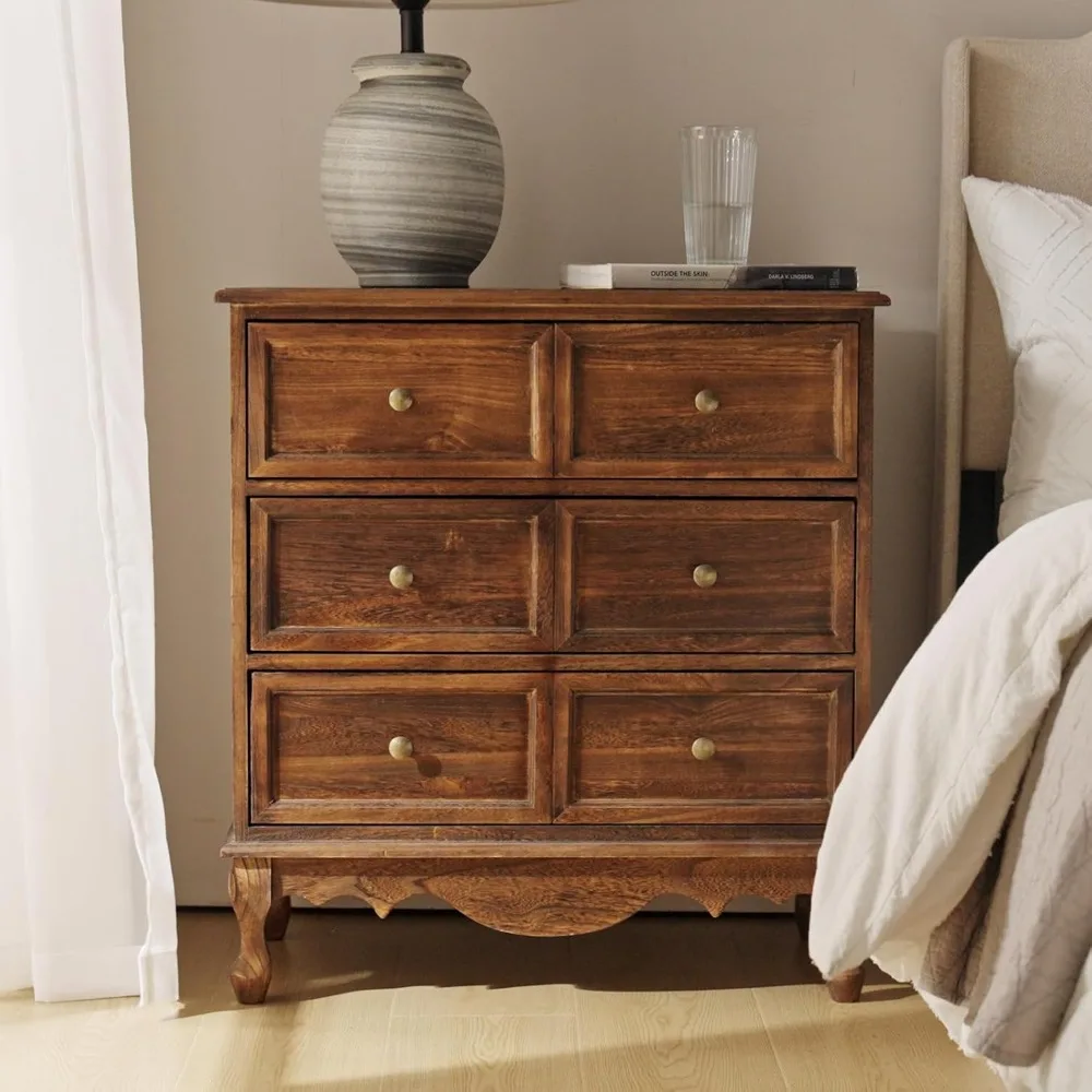 

3-Drawer Nightstand with Charging Station, Drawer Organizer with Wood Legs, Farmhouse Solid Wood Nightstand(Walnut)