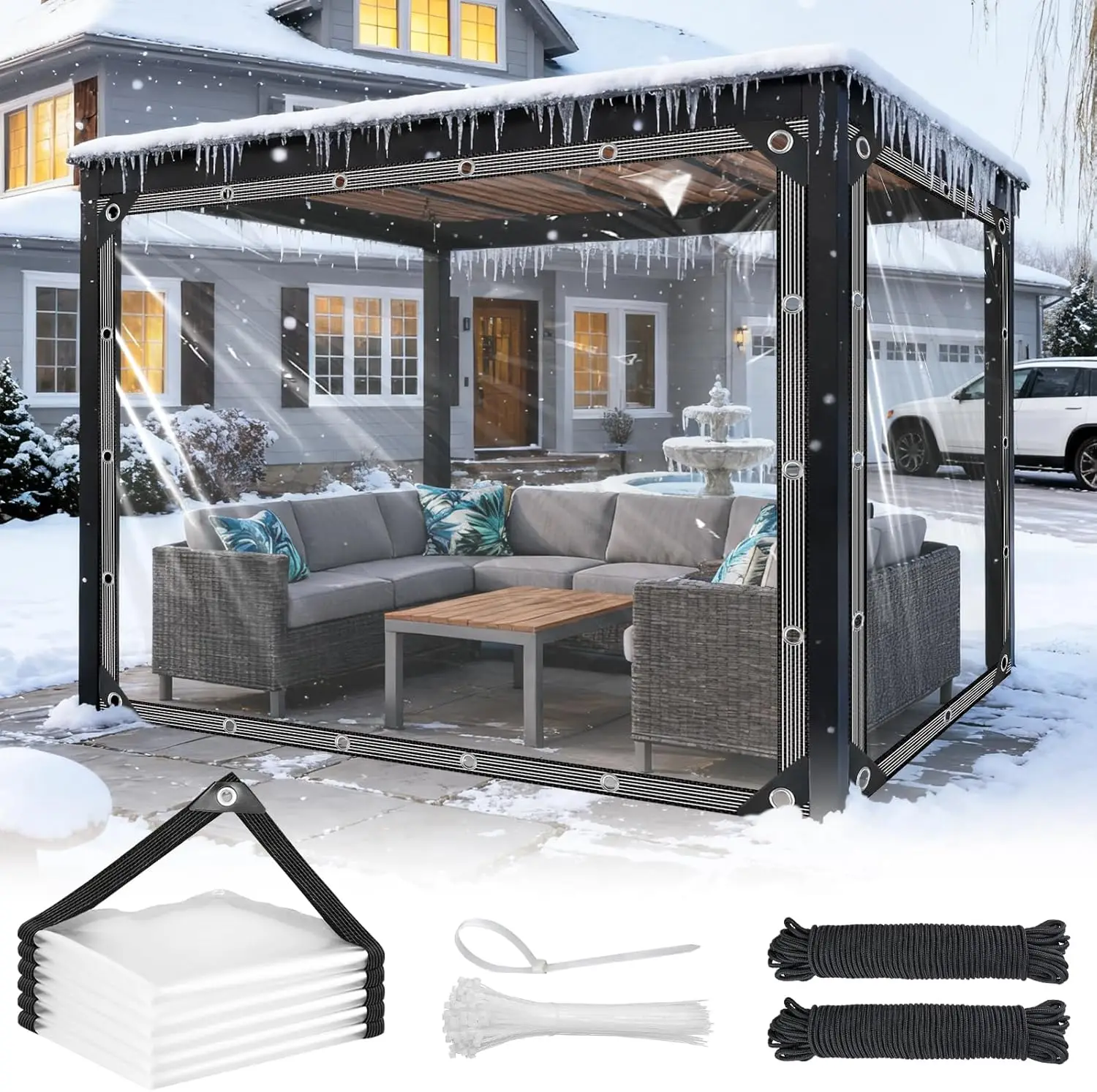 

8x10ft Clear PVC Tarp, Heavy Duty Waterproof 14 Mil Thickened, Reinforced Edges for Patio Cover