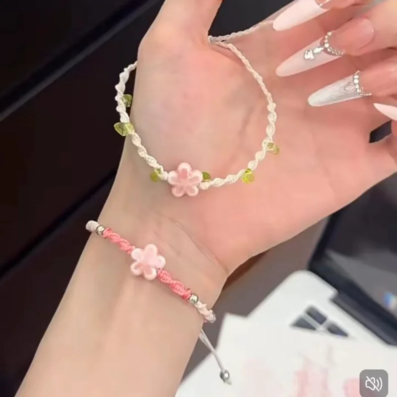 Handmade Weaving Ceramic Beading Lucky Flower Bracelet for Women Minimalist Adjustable Bracelet Charming Party Jewelry Gift