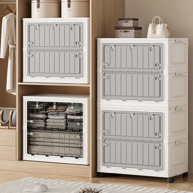 صندوق تخزين قابل للطي بسعة كبيرة، منظم متنقل شفاف بعجلات، تصميم موفر للمساحة للملابس والألعاب #1