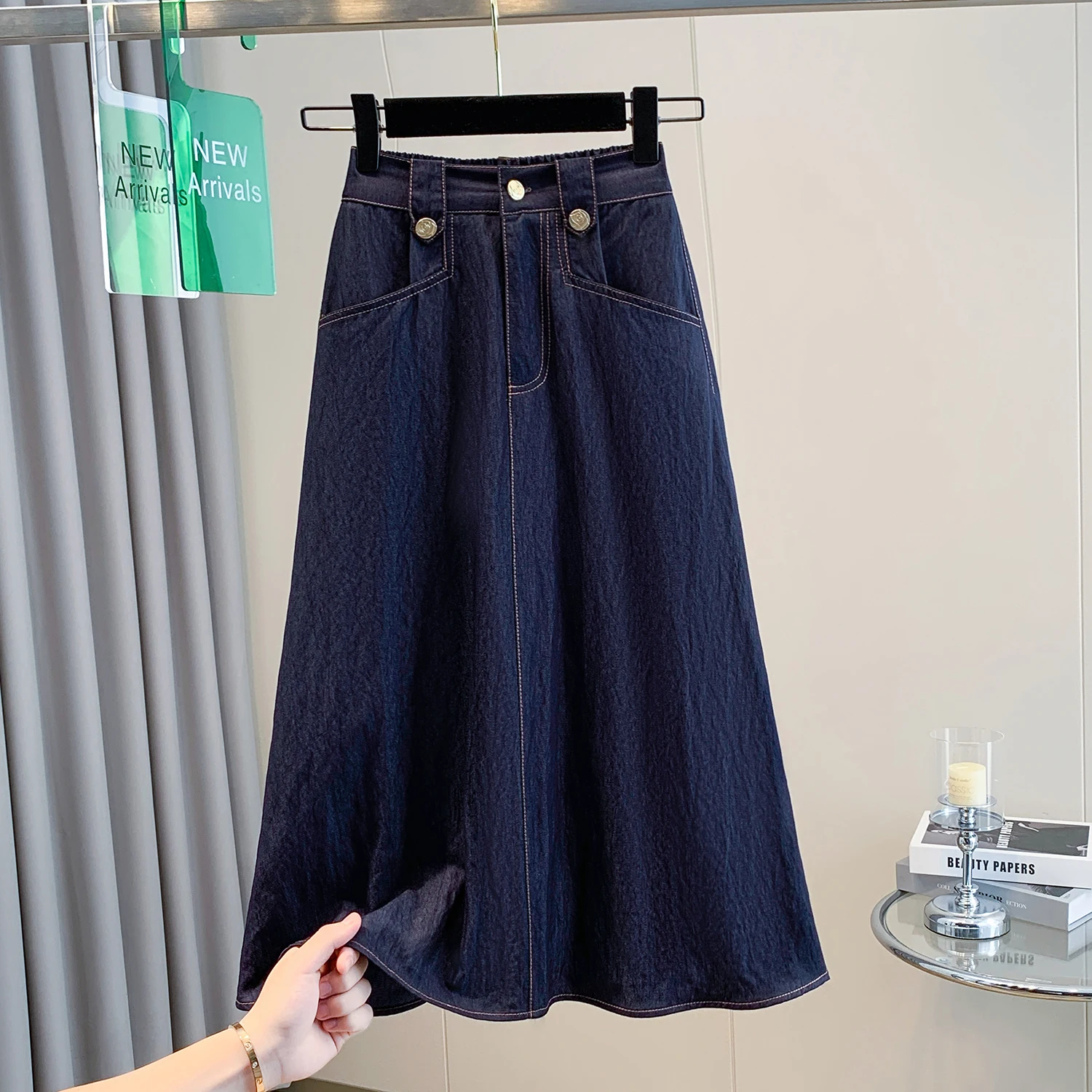 

Spring Summer New plus Size Loose Casual Mid-Length Denim Skirt Slimming Elastic Waist A-Line Skirt for plus Size Women