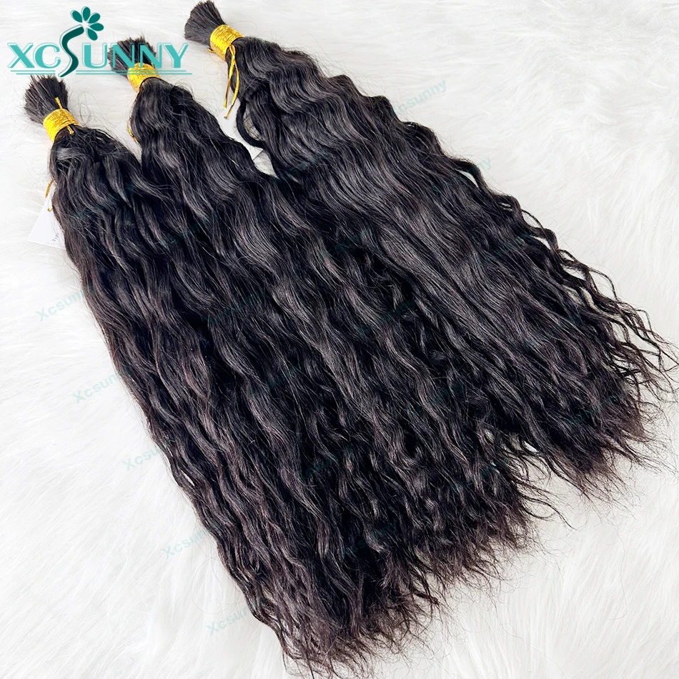 Bulk Human Hair For Braiding Wet And Wavy Braiding Human Hair Extensions Bundles Curly Bulk Hair For Boho Braids Double Drawn