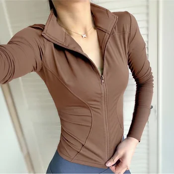 Fashion Zipper Sports Jacket Women's Long Sleeve Running Fitness Tight Top Solid Yoga Quick Drying Coat Casual Simple Clothing