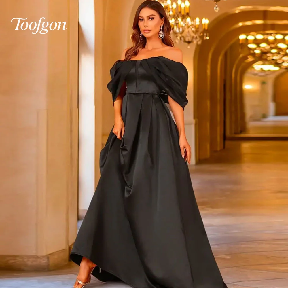 

Toofan черные атласные платья для выпускного вечера по индивидуальному заказу с открытыми плечами женские вечерние платья трапециевидной формы вечерние платья для торжественных случаев