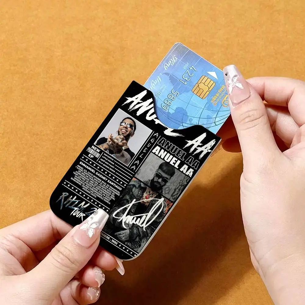 Hip Hop Rapper Anuel AA Pu Leather Credit Card Holder Slim Business Cardholder Anti Theft Id Organizer
