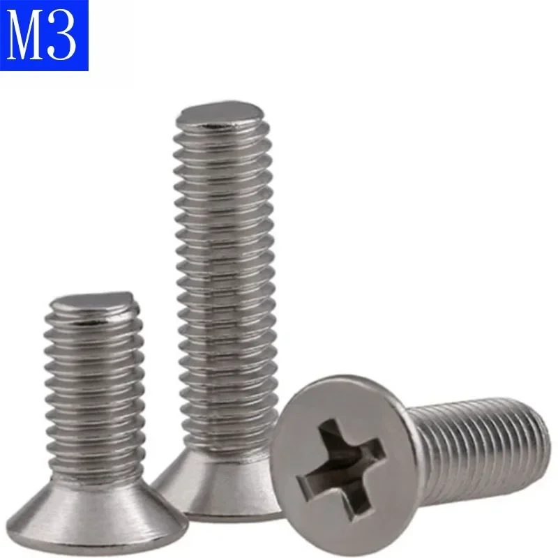 M3 - 0.5  304 Stainless Steel Phillips FLAT HEAD Machine Screw DIN 965 Bolts ISO 7046