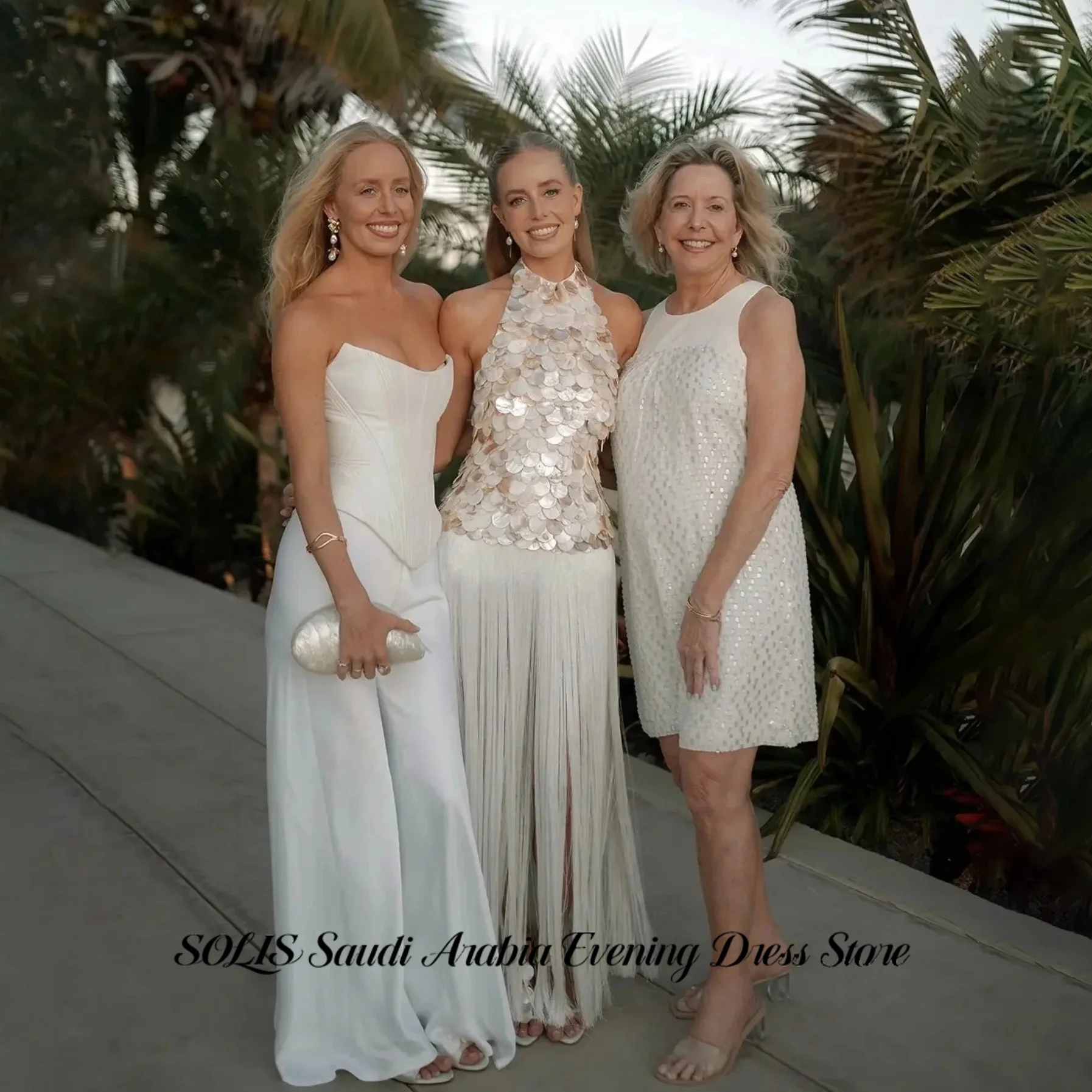 SOLIS White Prom Dress Open Back Iridescent Shell Sequins Cocktail Evening Dress Gloss Shell Sequin Fringe Party Gown Customized image 5